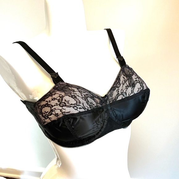 Vintage 70's-80's Edith Lances Minimizing Hand Sewn Bra Style 453 Black - Picture 2 of 16